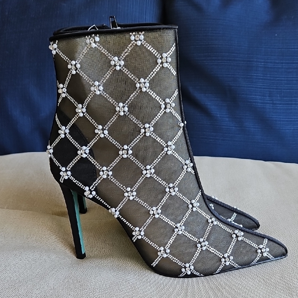 FINAL PRICE/ LAST ONE Betsey Johnson Larkk Black Latice Embelished Sheer Booties